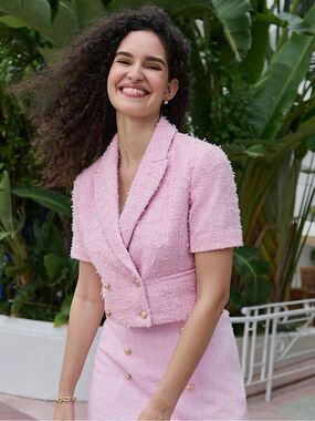 Express Pink Tweed Cropped Jacket, M